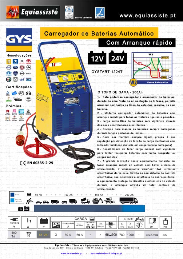 GYS Carregador de Baterias 12 e 24 Volts com arranque rápido 